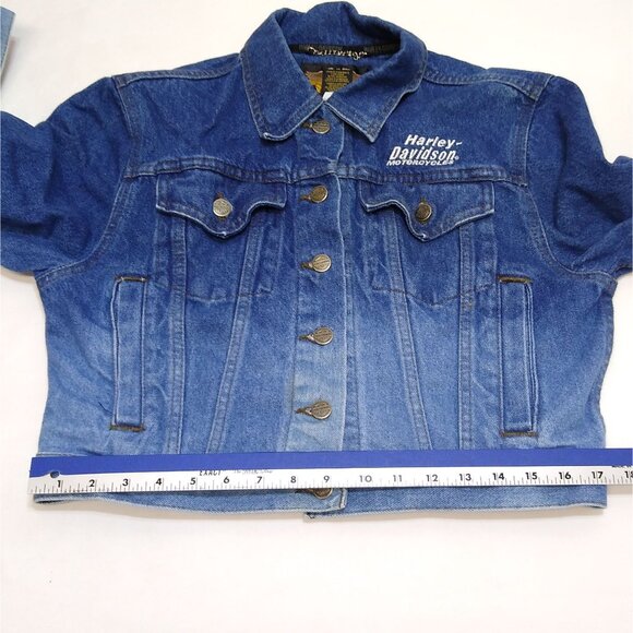 Harley Davidson Denim Jacket Women's Medium Cropped Fitted Blue Ombre' NWOT VTG - Picture 8 of 9